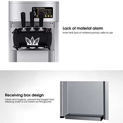 Gewerbliche Eismaschine Für Die Gastronomie, 1200 W Eiscrememaschine 3 Geschmacksrichtungen 16 Bis 18 L/H Eismaschine… – Bild 7