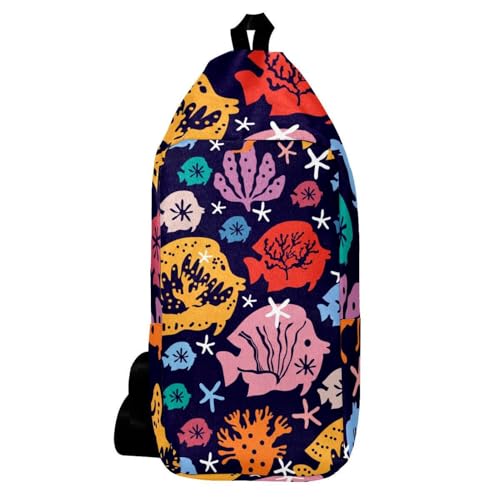 Sac à dos à bandoulière homme femme motif corail et étoile de mer