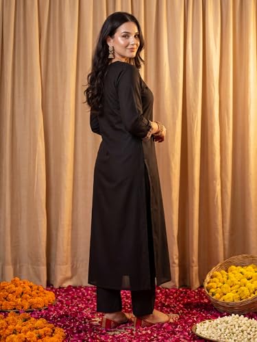 Image of INDO ERA Women's Silk Blend Embroidered Sequinned Kurta & Pant with Dupatta Set