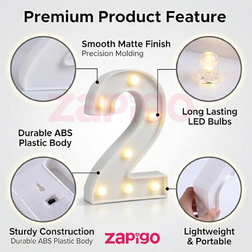 Image of Balloonistics LED Marquee Number 2 Light - 9-Inch Cordless | Cordless, Battery-Operated, Standing Sign, 2nd Birthday & Anniversary Decor