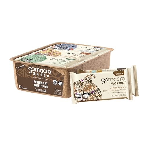 GoMacro MacroBar Organic Vegan Protein Bars - Protein Variety Pack (2.3-2.4 Ounce Bars, 12 Count)