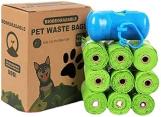 KiAKUO 10 Rolls (150 Bags) Pet Poop Bag Biodegradable Earth-Friendly Poop Bags for Dog Waste Leak-proof Strong Thick Compostable Dog Waste Bags With 1 Dispenser