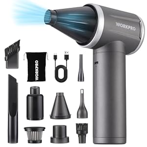 WORKPRO 2 in 1 Compressed Air Duster and Handheld Vacuum Cleaner, Cordless 4 Gear 120000 RPM Air Blower, 6500 PA Rechargeable Mini Hoover, for PC, Laptop, Keyboard, Electronics, Home Cleaning, Car