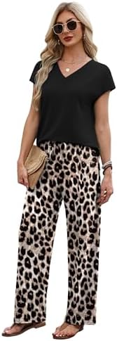 XIEERDUO Two Piece Sets for Women Summer Cruise Outfits Resort Wear Tropical Casual Set Travel Beach Vacation Clothes Matching Airport Clothing Leopard Print M - 4