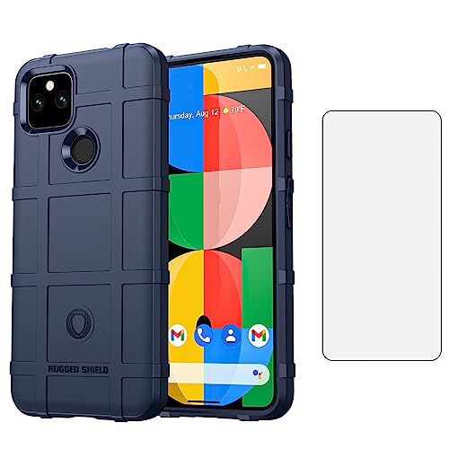 Asuwish Phone Case for Google Pixel 5 with Tempered Glass Screen Protector Cover and Slim Thin Hard Mobile Film Rugged TPU Protection Cell Accessories Protective Pixel5 5G Pixle Five G5 Women Men Blue