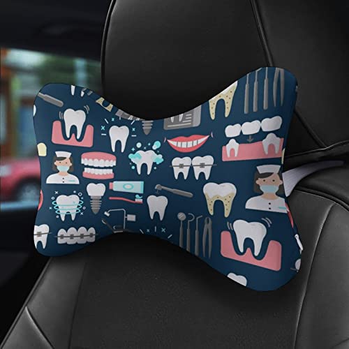 Supdreamc 2Pcs Teeth Dental Dentist Art Car Seat Neck Pillow Ergonomic Design, Comfortable Soft Memory Foam Car Seat Neck Rest Cushion Pillow for Driving Travel Car