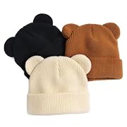 Muorruo 3 Stück Baby Beanie Wintermütze mit Bärenohren für Säuglinge, Kleinkinder, Jungen und Mädchen, weich gestrickte Totenkopfmütze, Kleinkind-Wintermütze für Jungen, Skimützen