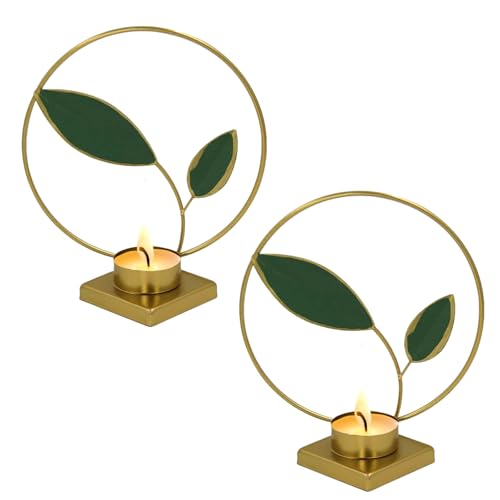 2-Pack Brass Floral Candle Holders – Elegant Leaf Design Tealight