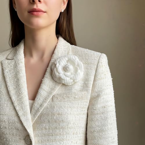 Image of Dainity Camellia Flower Brooch Pin for Women - Elegant Statement Pin for Coat, Scarf, Dress, Hat, Bag - Stylish Chic Accessory Gift for Her