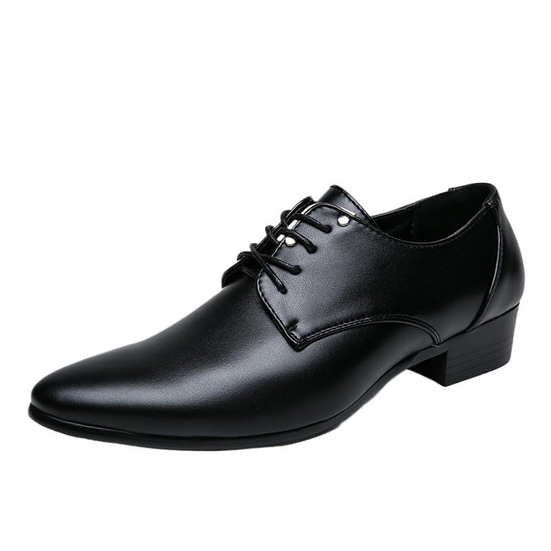 Mens Leather Lace Up Oxford Dress Shoes Pointed Toe Classic Formal Business Wedding High Heels Shoes