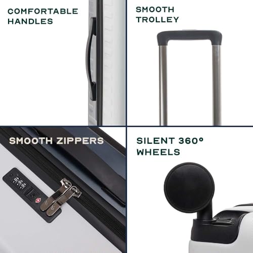 Image of Assembly Trolley Bag Set of 3 with TSA Locks & Enhanced Protection, Complete Polycarbonate Hard Shell Trolley Bag Collection for Adventure Travel, Ivory-Grey, 20+24+28 Inch