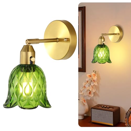 ollycasa Vintage Wall Sconces - Hardwired Wall Lights with Green