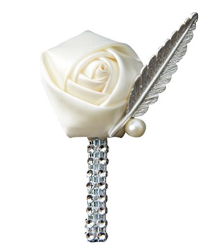 Abbie Home Classic Rose Boutonniere with Pin for Prom Party Wedding Formal Occasion - Pack of 2/4/6 (1 Piece, Beige)