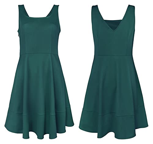 Image of FANCYINN Women's Short V-Back Dress U-Neck Inslace Hem Wide Straps Tank Mini Skater Cocktail Dresses