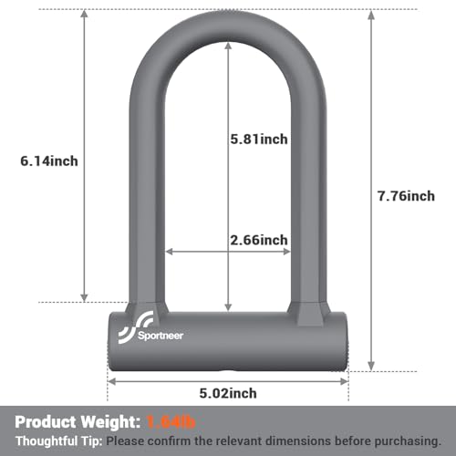 Image of Sportneer Bike Lock 17mm Heavy Duty Anti-Theft U Lock