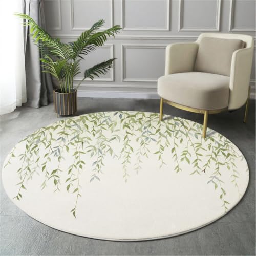 Tapis rond 80cm vert lavable en machine style aquarelle - 3