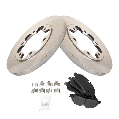 Image of TRQ Rear Brake Pad and Rotor Set Semi Metallic Compatible with 2015-2019 Ford Transit-350 HD