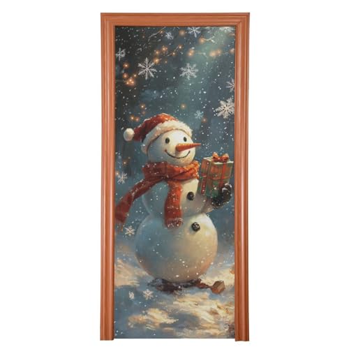FLildon Cute Snowman Christmas Door Cover Decoration, Party Accessory Porch Decor for Festive Ornament Room Door Covers 32 x 79 Inch