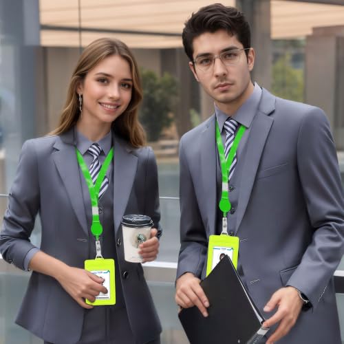 Image of Conisy ID Badge Holder with Retractable Lanyard, Vertical PU Leather ID Badge Card Holder with 2 Card Slots for Women Men (ID Badge Holder Mintgreen)