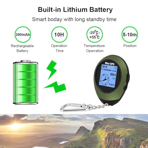 Buerjia Outdoor Sports Hiking Tracking Gps Coordinates Compass Altitude Locator Navigator High- Satellite Mini Handheld Green - 4