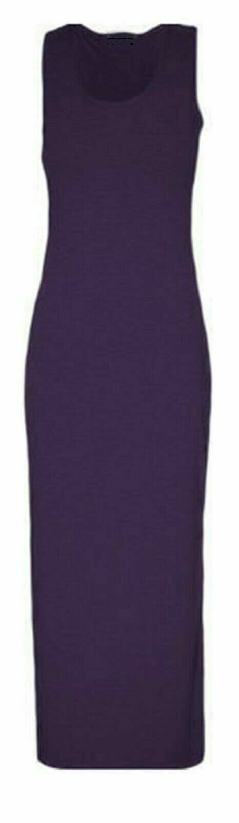 Women Ladies Jersey Long Summer Vest Racer Muscle Back Maxi Dress Plus Size 8-26 (XXXL (24-26), Purple)