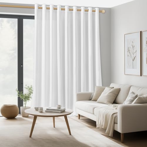 CUTEWIND Extra Breite Vorhänge Weiß mit Ösen Leinenoptik Schlafzimmer Kinderzimmer 1 Stück, 225 cm Lang, 300 cm Breit, Vorhang Weiss Halbtransparent Gardinen Wohnzimmer für Große Fenster