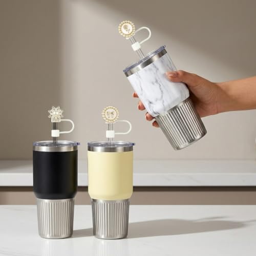 Image of HASTHIP 6pcs Straw Covers Cap for 10mm Straws Bling Silicone Toppers