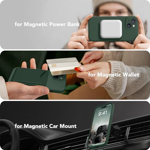 Image of Magnetic for iPhone 14 Case, Compatible with MagSafe, [Full Camera Protection][Screen Protector] Silicone Shockproof Protective Phone Case for iPhone 14 6.1 inch, Alpine Green