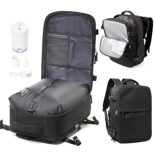 Image of Vacuum Backpack with Pump for Women Men, Compression Backpack for Travel, Vacpack for School Business Trip, Lightweight Airback Backpacks with Vacuum Seal, Carry On Bag for Airport( Black Large)