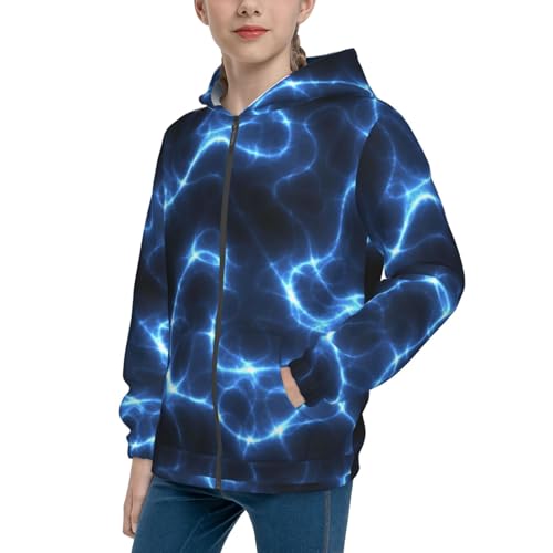 Blue Marble And Gold Kid Hoodies Boys Zip Up Sweatshirts Girls Pullover with Pocket