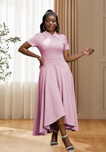 Image of Famnbro Womens Vintage Dress Casual 1950s Short Sleeve A-Line Work Church Business Party Elegant Dresses