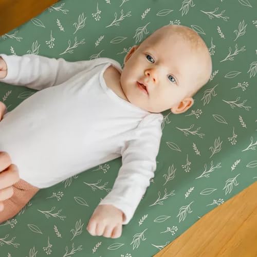 Image of BROLEX Changing Pad Covers for Baby: Boy Girls Ultra Stretchy Soft 2 Pack,Sika Deer Foliage