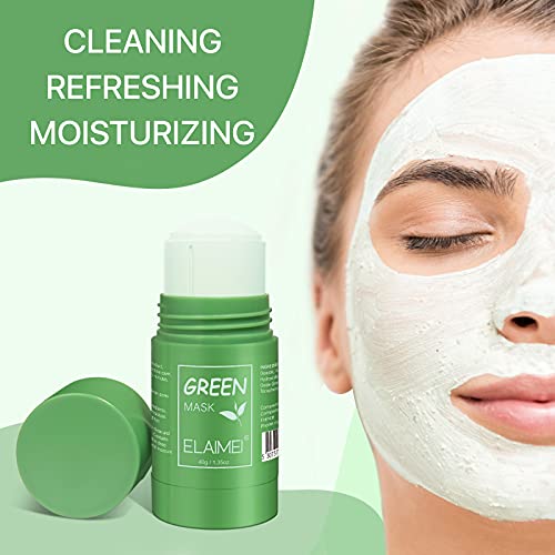 Green Tea Mask, 2PCS Masque D'Argile Purifiant Au Thé Vert, Masque Nettoyant Hydratant Pour Le Visage, ContrôLe De L'Huile, BâTon De Masque De Thé Vert De Nettoyage En Profondeur Des Pores