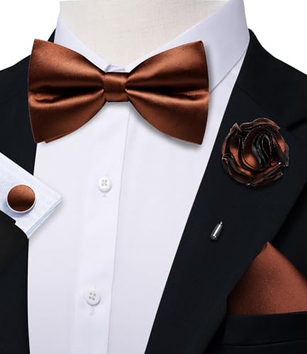 Image of Solid Color Bow Ties for Men Silk Pre-tied Tuxedo Bowtie Set 4PCS