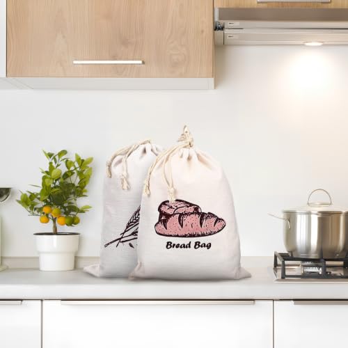 2 Bolsas de lino para pan con cordón ajustables y reutilizables 6