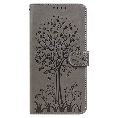 TWY für Xiaomi Redmi Note 11 Pro Hülle,Baum REH Prägung Schutzhülle Handyhülle Magnetisch PU Leder Tasche Case Ständer Klapphülle Schale Bumper-REH Grau Cover