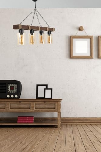 Lustre rustique industriel suspension bois verre jaune réglable E27 - 2