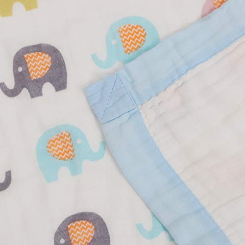 Image of Kassy Pop Printed 6 Layer Bamboo Muslin Blanket Cum Swaddling Towel for Baby, Toddlers | 70% Bamboo, 30% Cotton | AC Quilt, Multi-Purpose Blanket | 110cm x 110cm (Elephant Print)