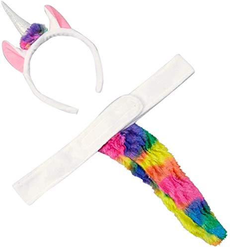Making Believe Kids Plush Rainbow Unicorn Headband And Tail Costume Accessory Set #TOP4