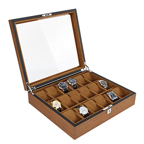 Preisvergleich Produktbild Aufbewahrung Uhrenbox Haushalt Uhranzeigenbehälter Kasten Bewegliche Uhr Sammelbox Holz Schmuck Aufbewahrungsbox (Color : Brown, Size : 37.5 * 9.5 * 33cm)