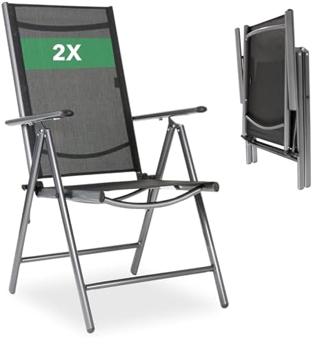 Arebos Gartenstuhl Hochlehner klappbar 2er Set | Balkonstuhl aus Aluminium | 7-Fach verstellbare Rückenlehne bis 150° | Wetterfest & UV-beständig | Bis 120 kg belastbar | Gartenstü