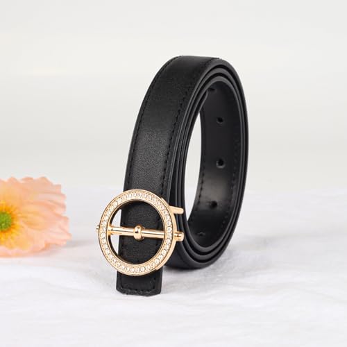 Image of Aurolran Women's Fashion Classic Metal Buckle Leather Belt with Jeans Dress