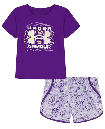 Image of Under Armour Girls' 2-piece Short Sleeve Tee and Shorts Set, Lightweight and Comfortable