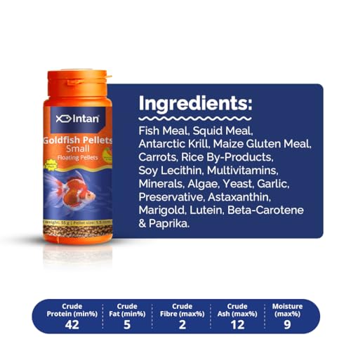 Image of Intan Aquatic Goldfish Pellets For Fish | Aquarium Fish Food For All Life Stages | Daily Nutrition Fish Feed | Small Floating Pellet Larg Pack,145 Gm, 1.5 mm Dia