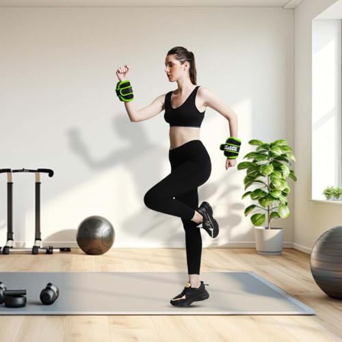 Image of DE JURE FITNESS Adjustable Ankle Weights Set for Cardio & Strength Training | 1KG x 2 (2KG Total) | Durable Polyester & Cast Iron | Leg & Wrist Weights for Men & Women | Home Gym Workout - Green