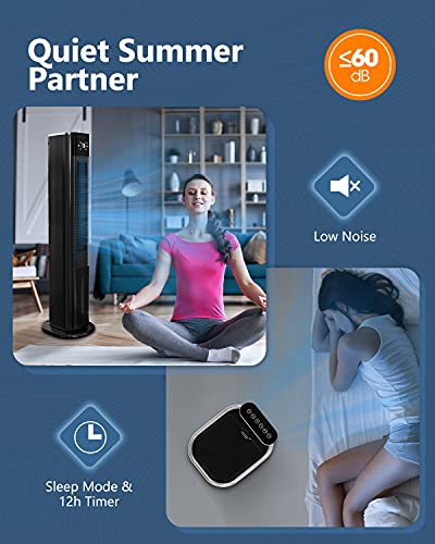 Evaporative Air Cooler, 43\'\' 2-in-1 Air Cooler w/Cooling & Humidification, 3 Wind Modes & 3 Speeds, 12-H Timer, 4 Ice Boxes, 1.3 Gal Water Tank, Black, Remote Control, Swamp Fan for Office Bedroom Living Room Home - Thumbnail 4
