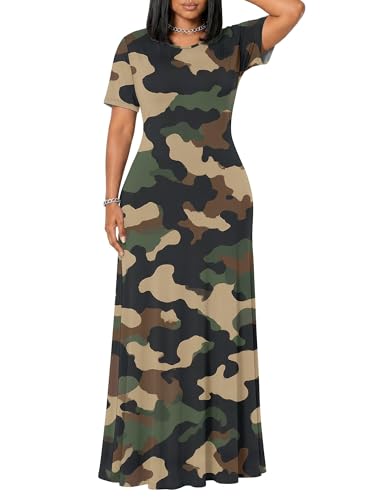 Image of SUZONANA Plus Size Dresses for Women Summer Casual Maxi Dress Short Sleeve Loose Vacation Dress