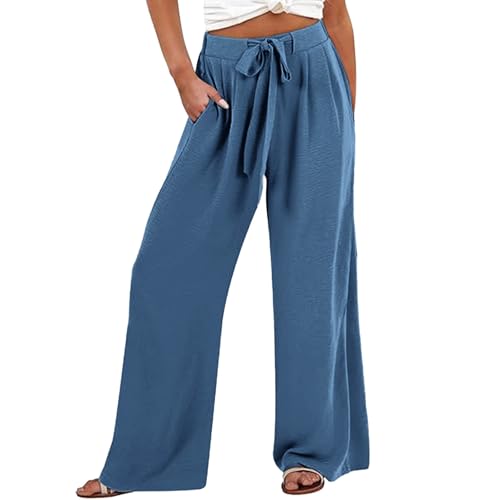 Pantalon large pour femme fluide à taille réglable et nœud élégant
