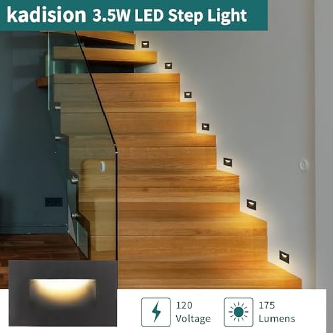 120V Dimmable LED Step Lights, 3000K/4000K/5000K Selectable, 3.5W 175lm Indoor Outdoor Stair Lights, Aluminum ORB Finish, 4 Pack