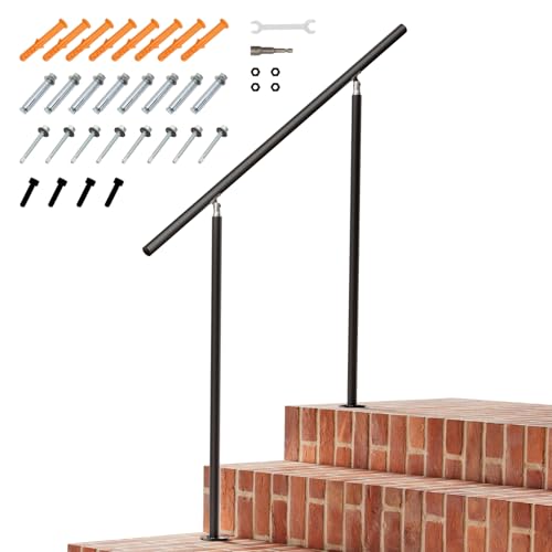 INMOZATA Outdoor Handrails for Steps 1~3 Steps Handrails for Stairs Galvanized Steel Support Outdoor Grab Rails for Outside Steps Garden/Porch/Deck Exterior Hand Rails